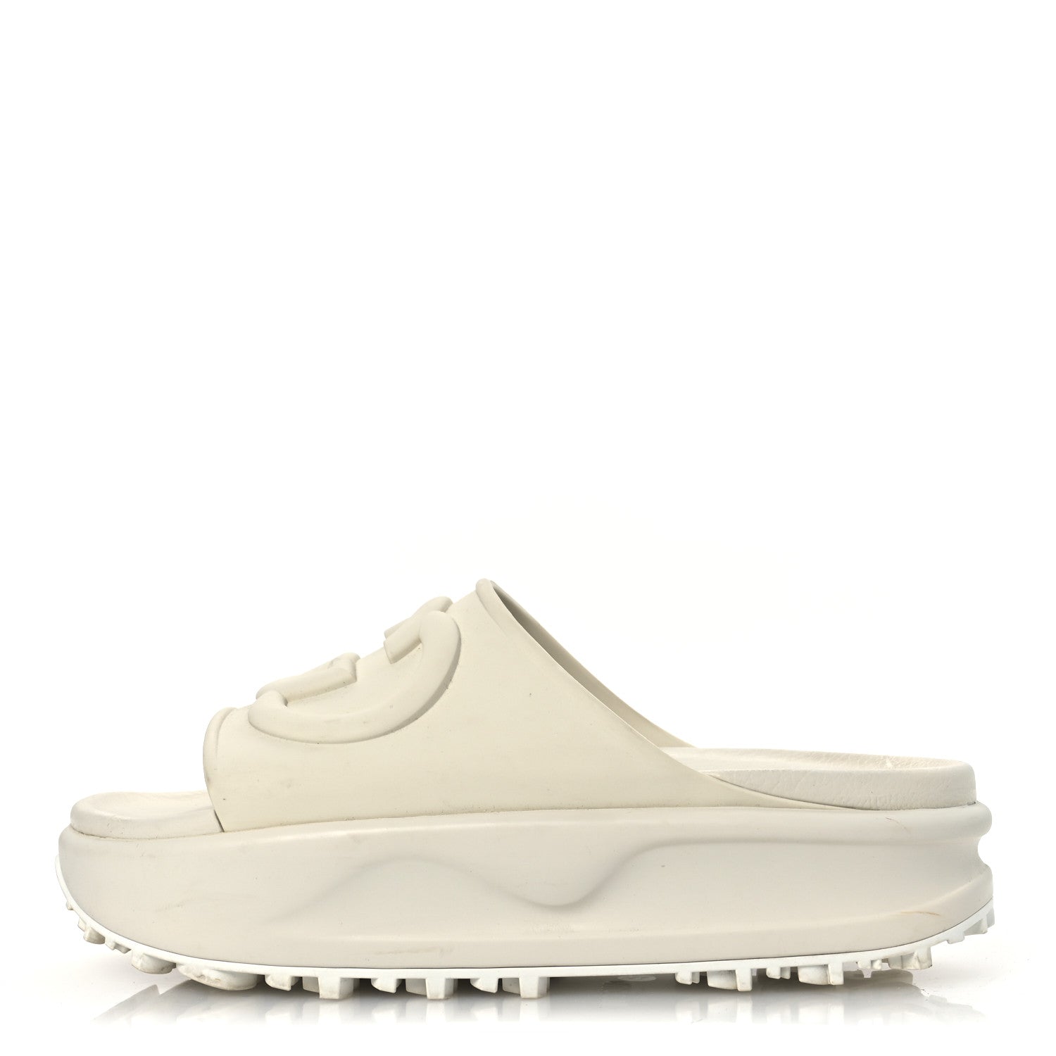 Gucci Soft Rubber Womens Interlocking G Platform 42mm Slide Sandals 40 Off White 1 of 17