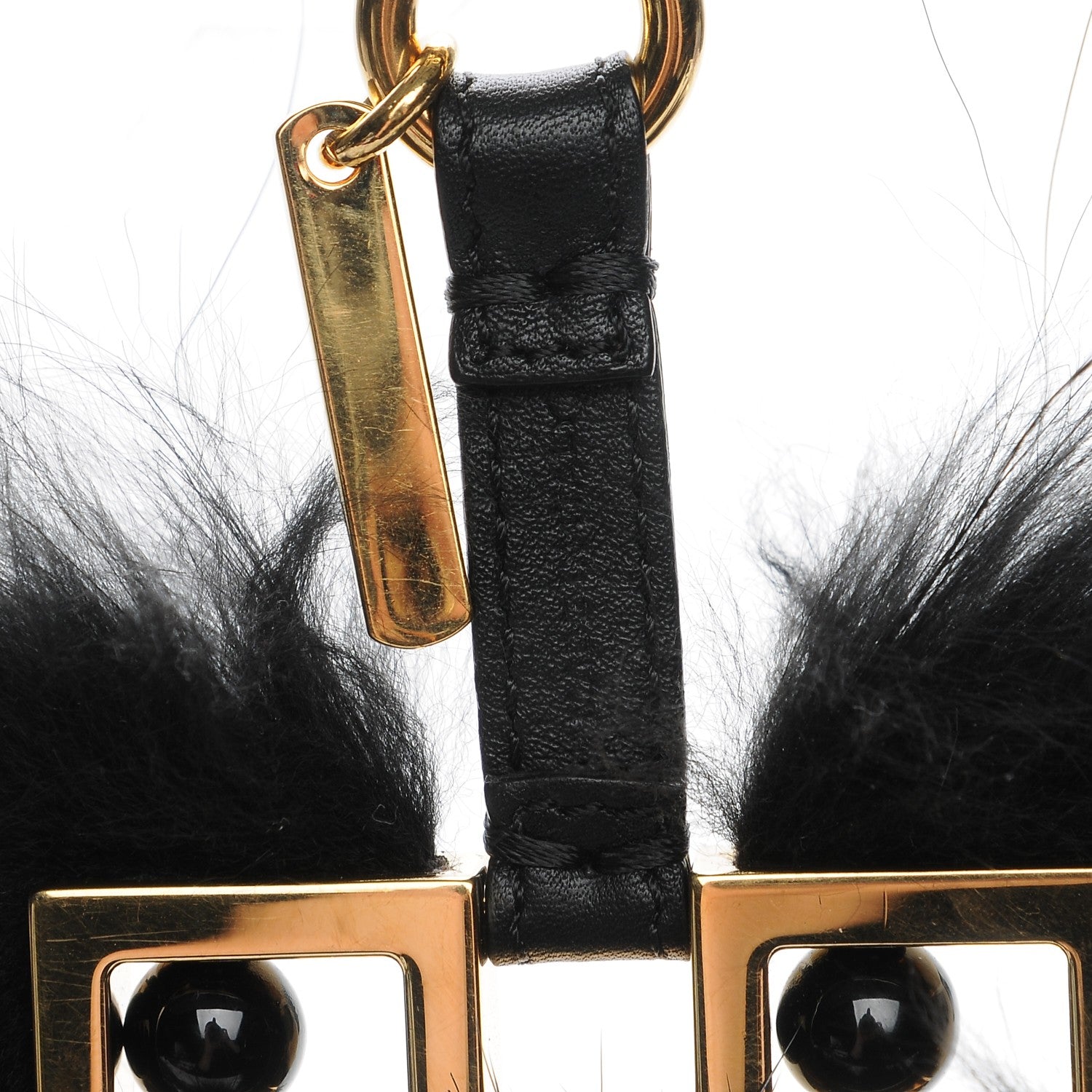 Fendi Metallic Calfskin Mink Fox Fur Hypnoteyes Witches USB Power Bank Bag Charm Black Gold 4 of 7
