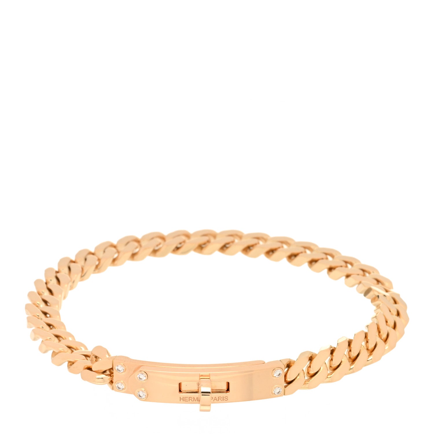 Hermes 18K Rose Gold Diamond PM Kelly Chaine Bracelet XXL 1 of 3