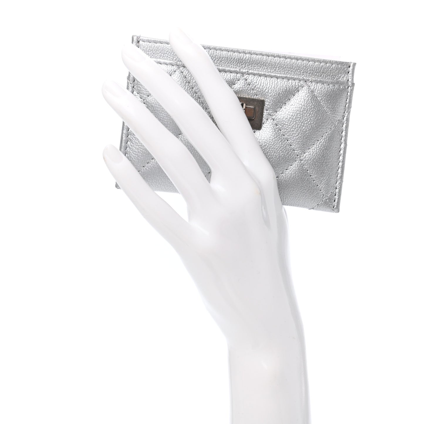 Metallic Calfskin Quilted Reissue Card Holder Silver
