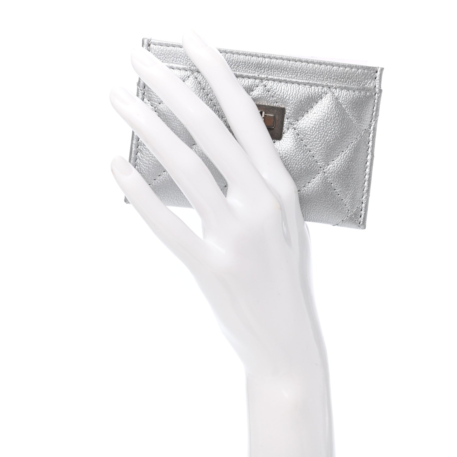 Chanel Metallic Calfskin Quilted Reissue Card Holder Silver 2 of 8