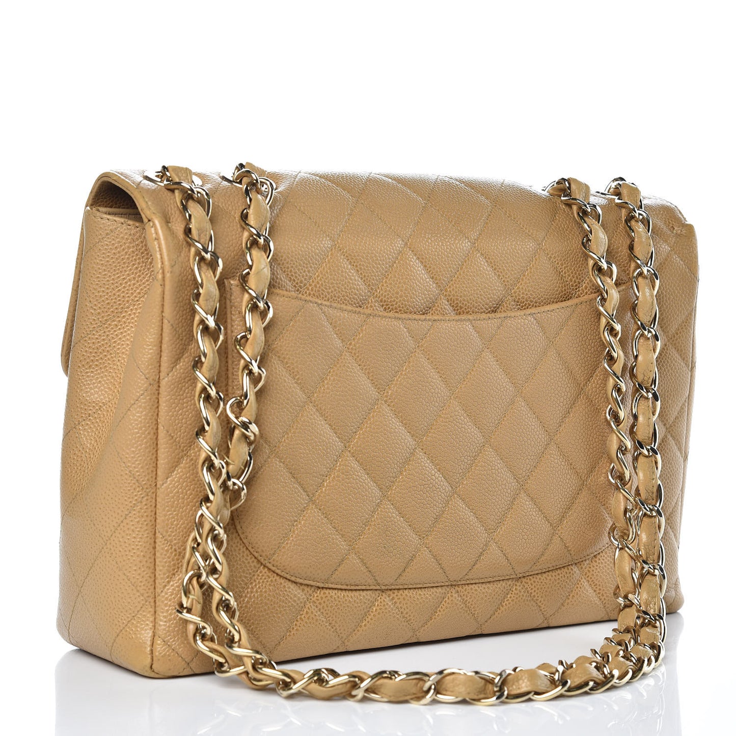 Caviar Quilted Jumbo Single Flap Beige
