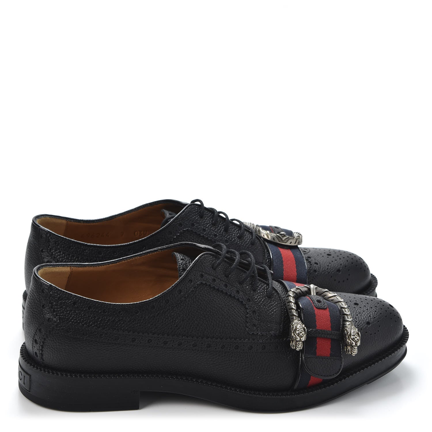Gucci Calfskin Web Mens Queercore Brogue Derby Shoes 7 Black 4 of 12