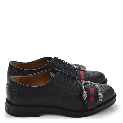 Gucci Calfskin Web Mens Queercore Brogue Derby Shoes 7 Black 4 of 12