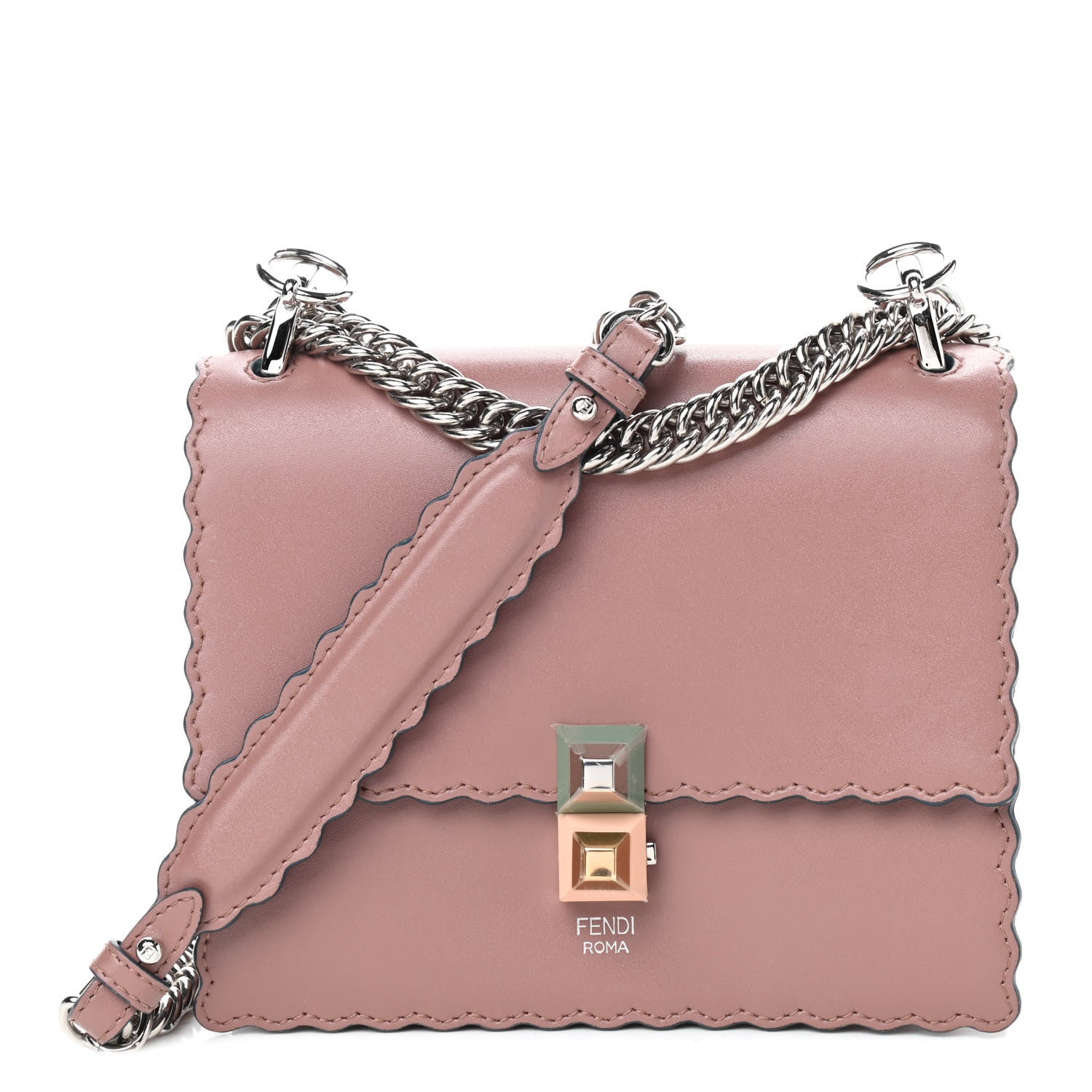 Fendi Vitello Liberty Scalloped Studded Small Kan I Shoulder Bag English Rose 1 of 8