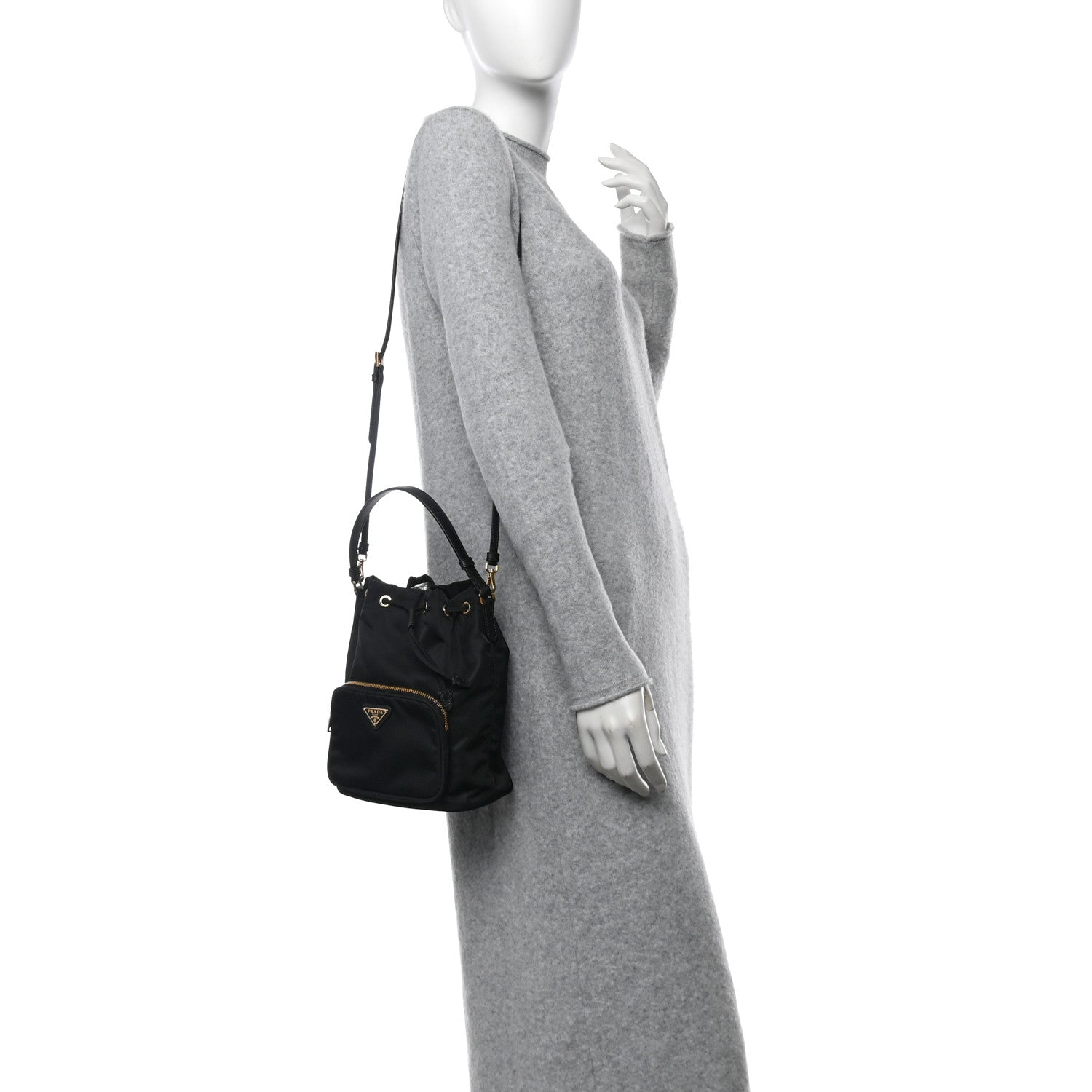Prada Saffiano Tessuto Nylon Mini Bucket Crossbody Bag Black 2 of 11
