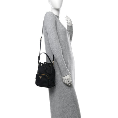 Prada Saffiano Tessuto Nylon Mini Bucket Crossbody Bag Black 2 of 11