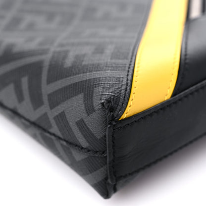 Fendi Glazed Fabric Vitello Liberty FF 1974 Diagonal Medium East West Messenger Black Sunflower 8 of 12