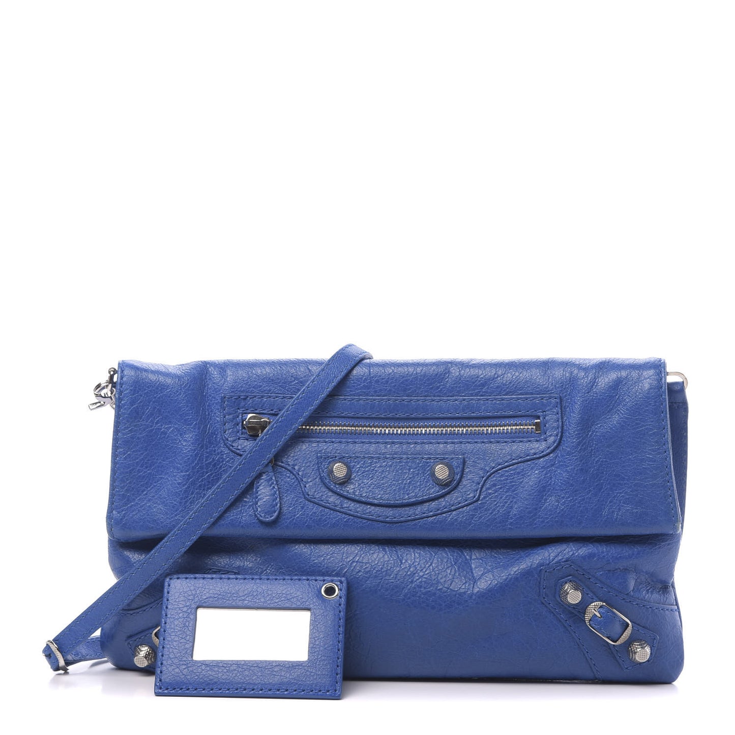 Agneau Giant 12 Silver Envelope Strap Clutch Bleu Lazuli
