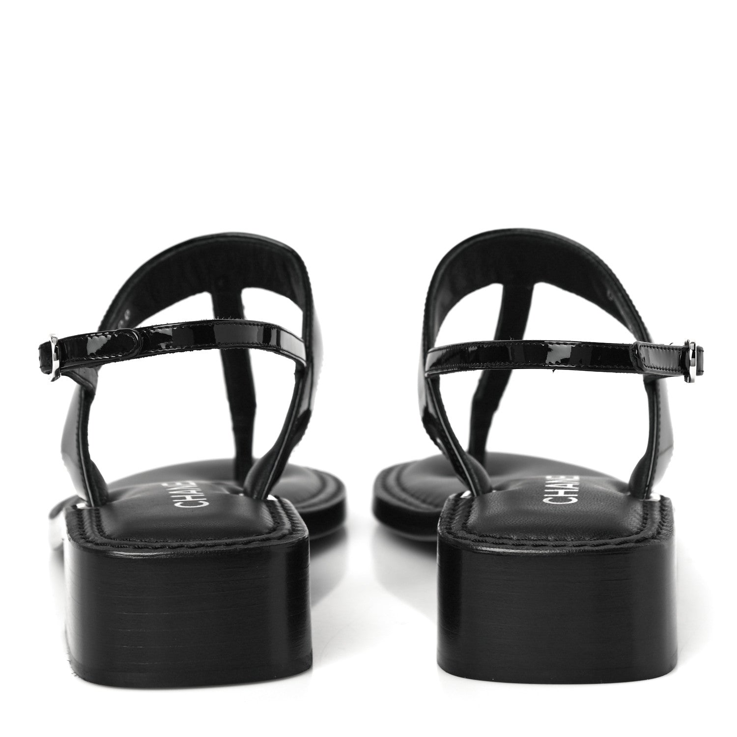 Chanel Patent Calfskin Chain CC Logo Thong Sandals 38 Black 6 of 10