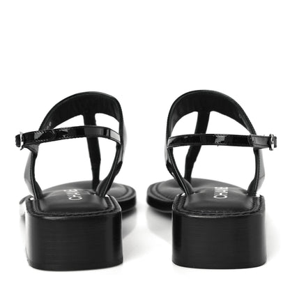 Chanel Patent Calfskin Chain CC Logo Thong Sandals 38 Black 6 of 10