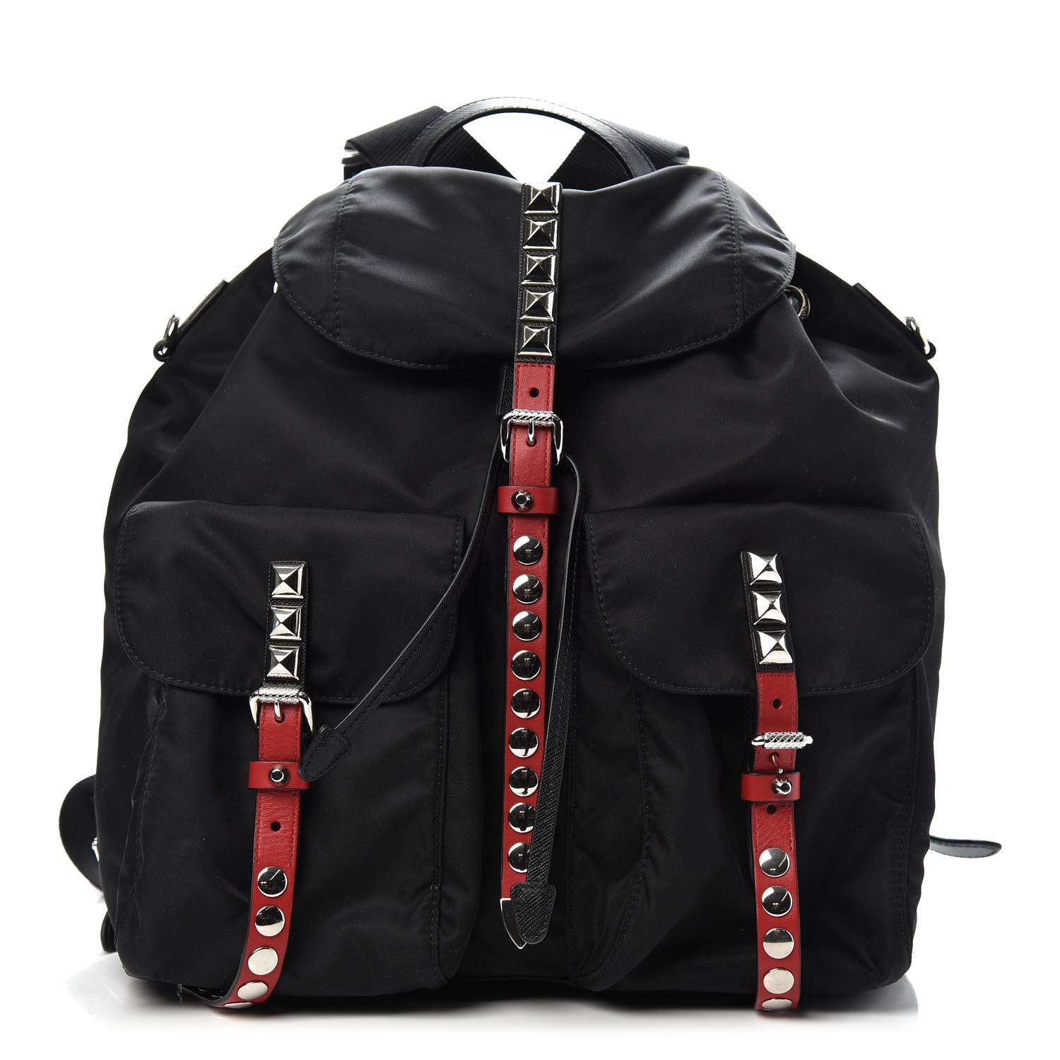 Prada Nylon New Vela Studded Backpack Black Fuoco 1 of 8