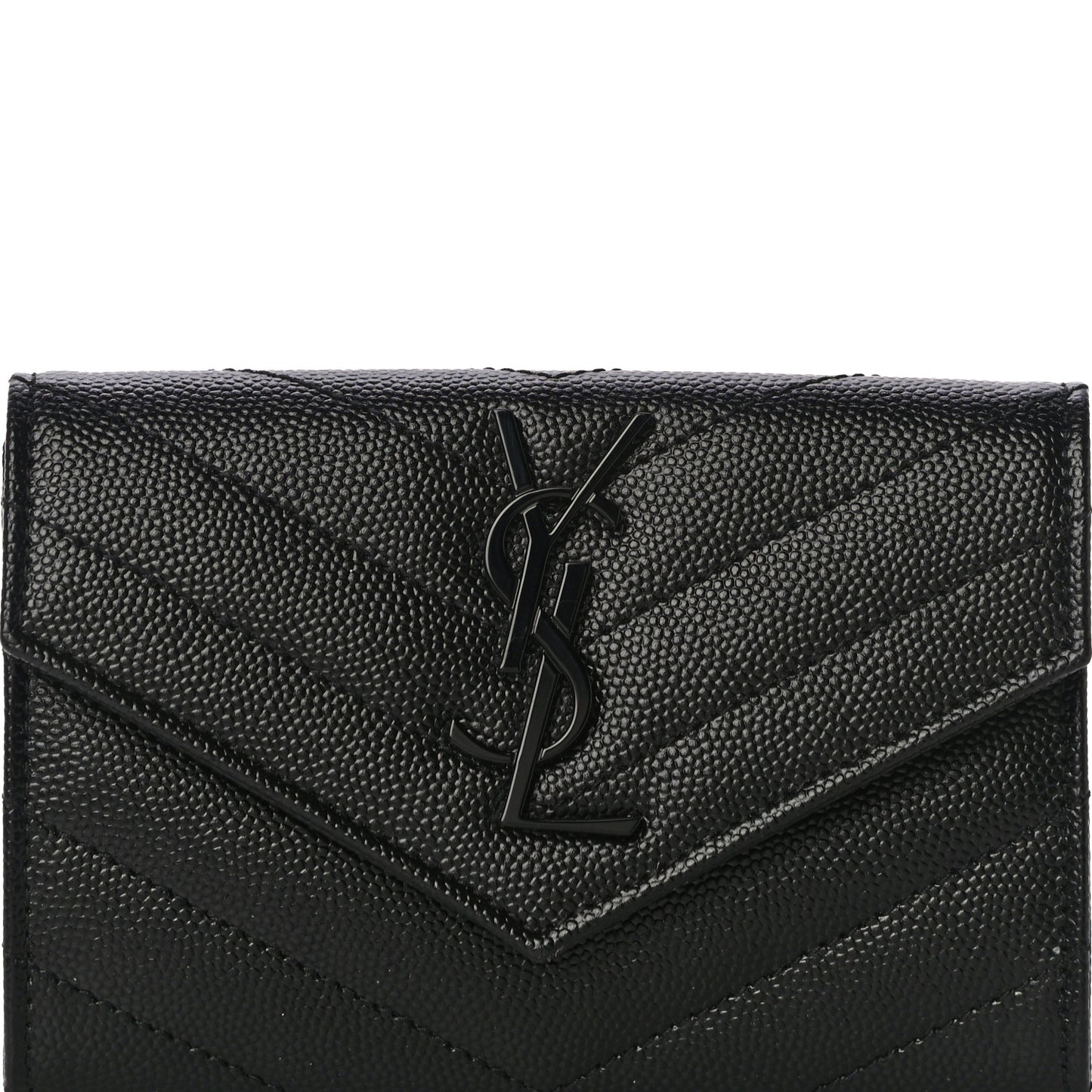 Grain De Poudre Matelasse Chevron Small Monogram Envelope Wallet Black