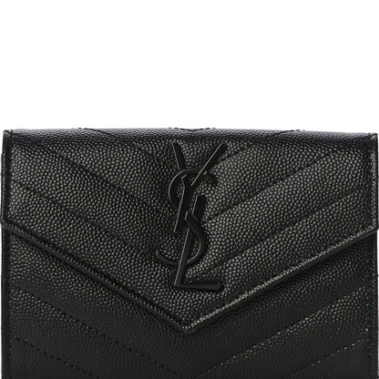 Saint Laurent Grain De Poudre Matelasse Chevron Small Monogram Envelope Wallet Black 7 of 9