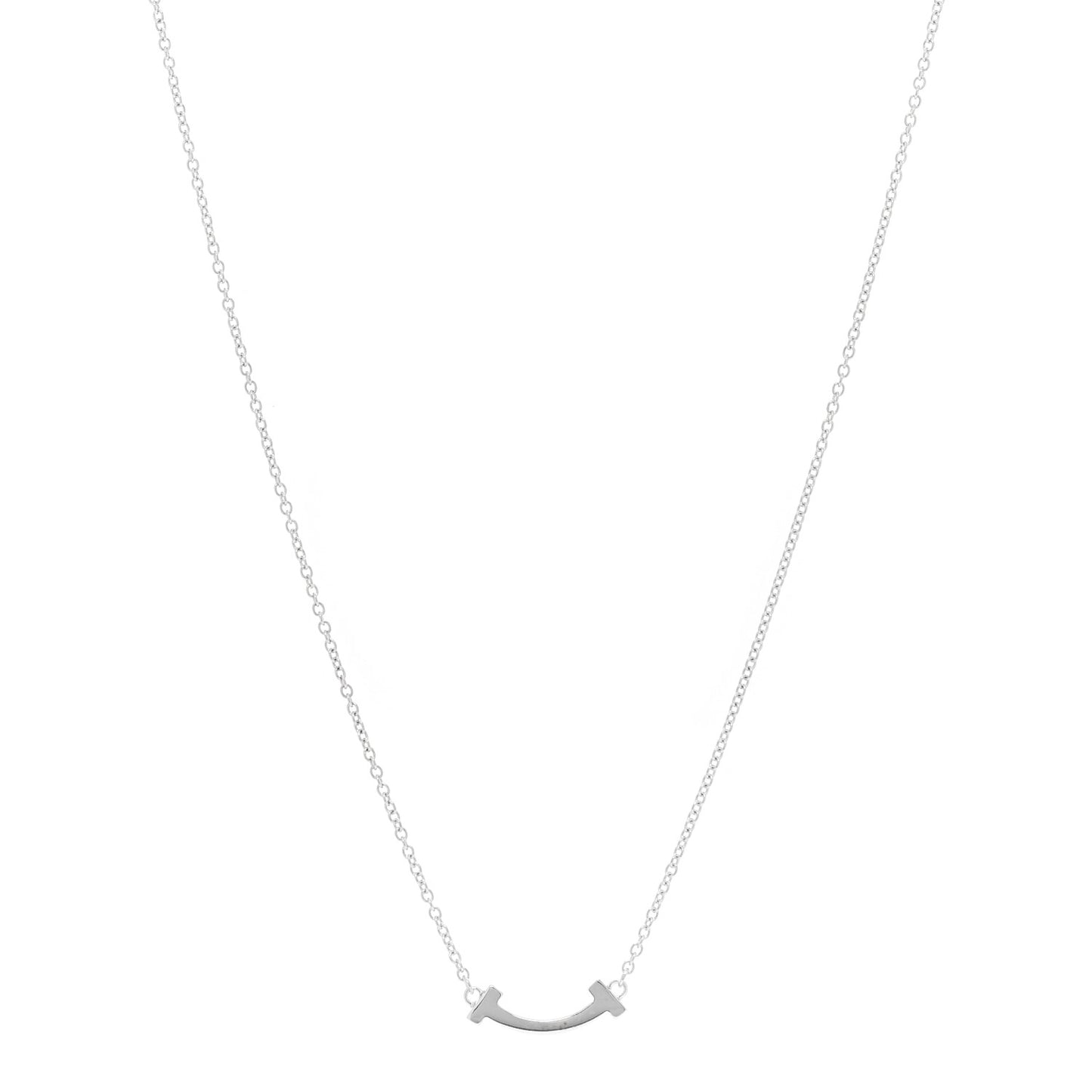 18K White Gold Mini T Smile Pendant Necklace