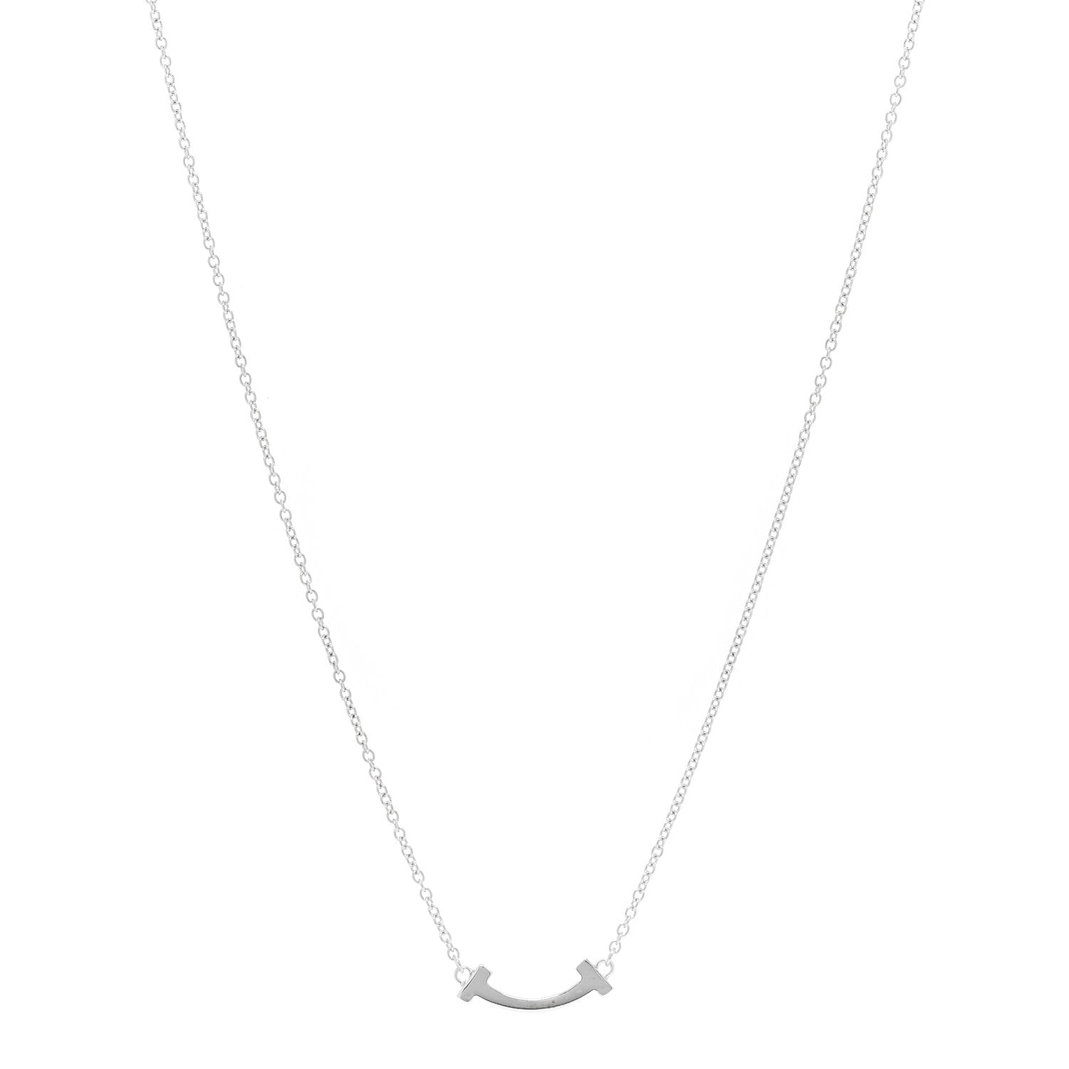Tiffany 18K White Gold Mini T Smile Pendant Necklace 1 of 3