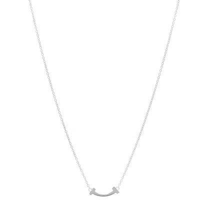 Tiffany 18K White Gold Mini T Smile Pendant Necklace 1 of 3