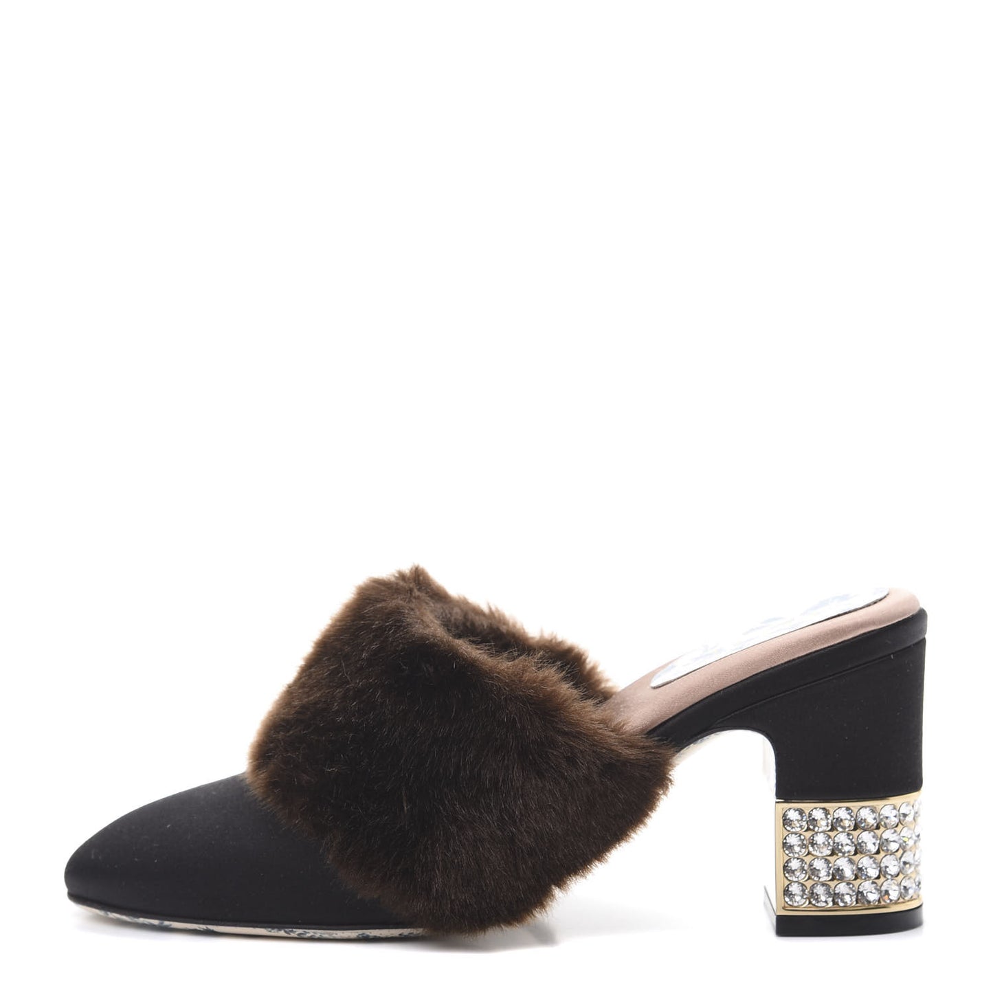 Mink Silk Satin Crystal Candy Mules 38.5 Scan Brown Black