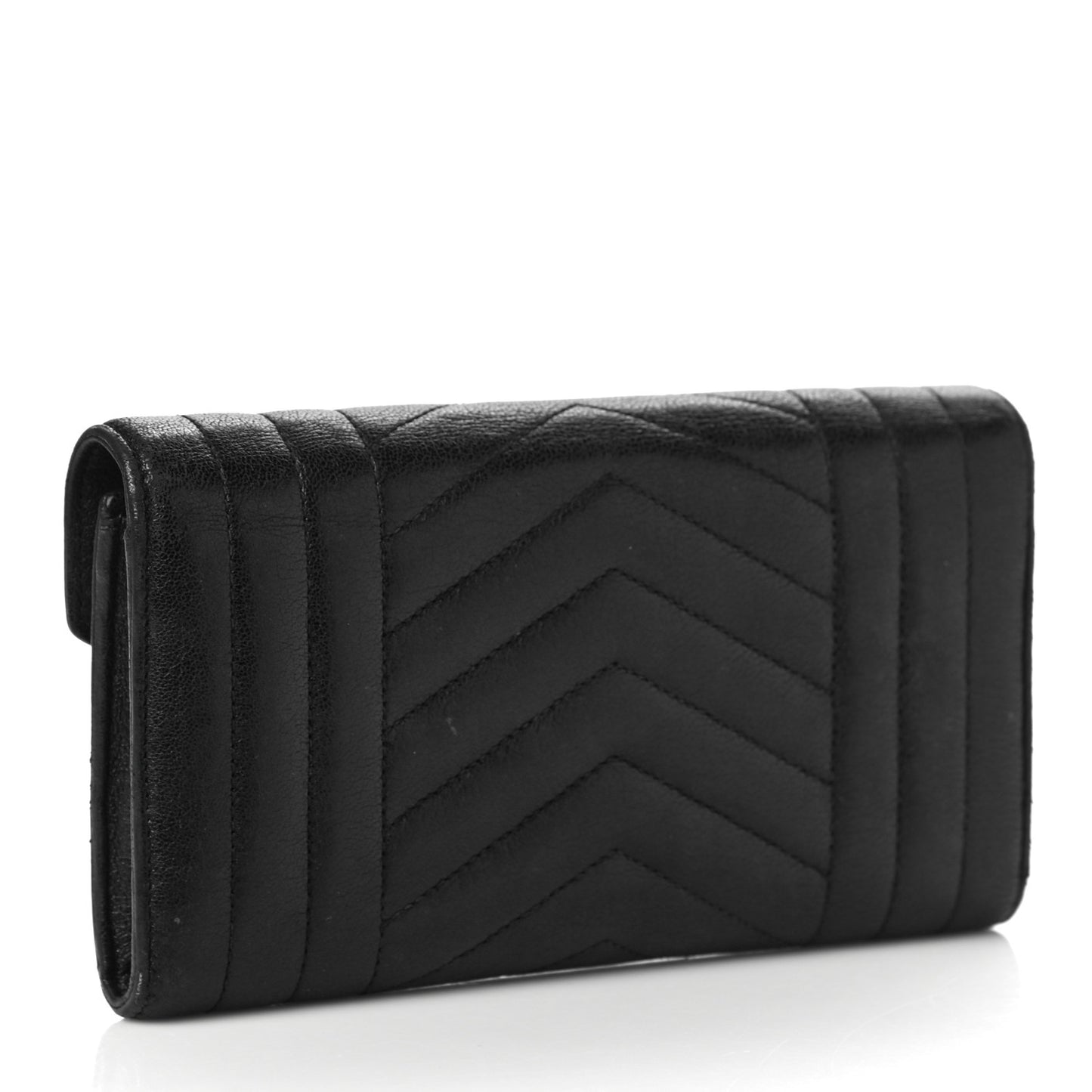 Lambskin Mixed Matelasse Quilted Large Monogram Envelope Wallet Black