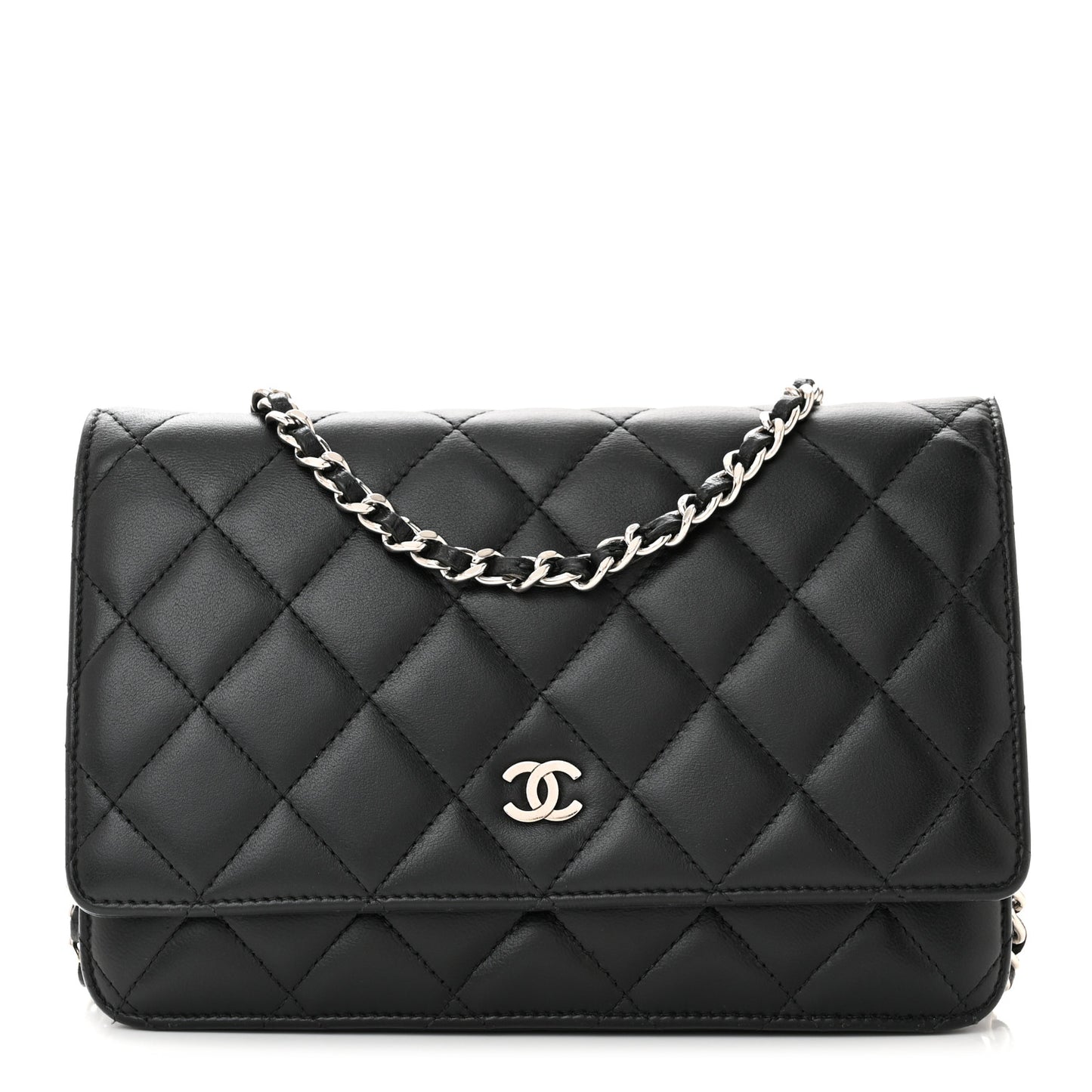 Lambskin Quilted Wallet On Chain WOC Black