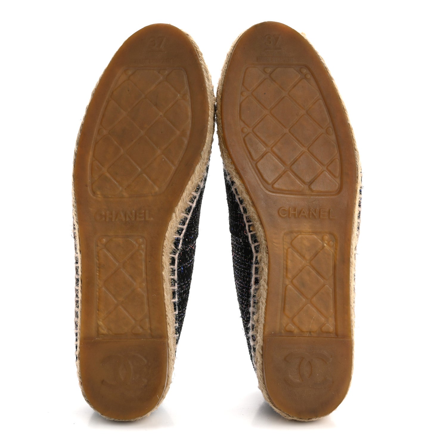 Chanel Metallic Tweed Patent CC Espadrilles 37 Black Silver 6 of 14
