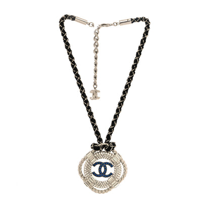 Chanel Crystal CC Lifesaver Rope Pendant Necklace Silver Blue 3 of 5