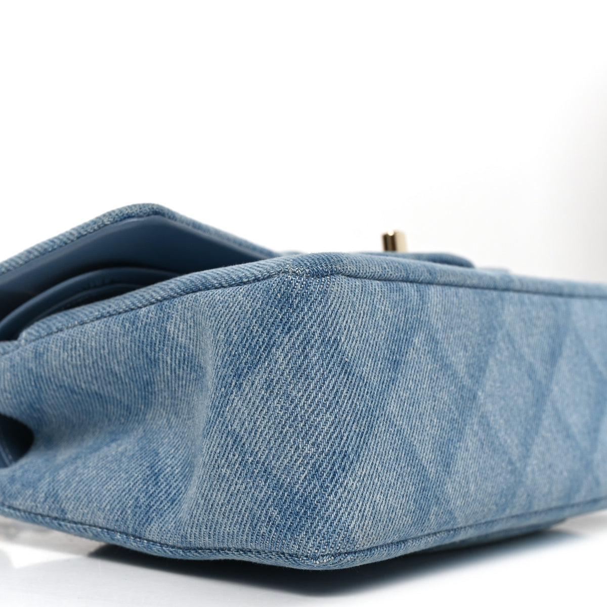 Printed Denim Quilted Small Double Flap Light Blue