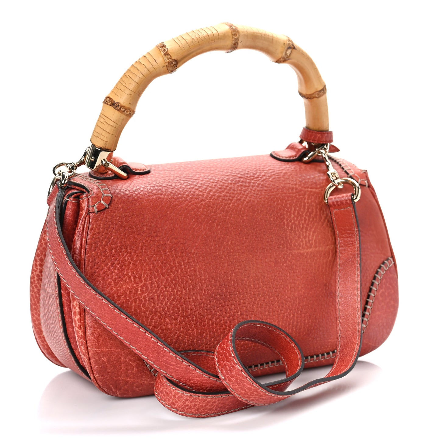 Calfskin Medium New Bamboo Top Handle Bag Red