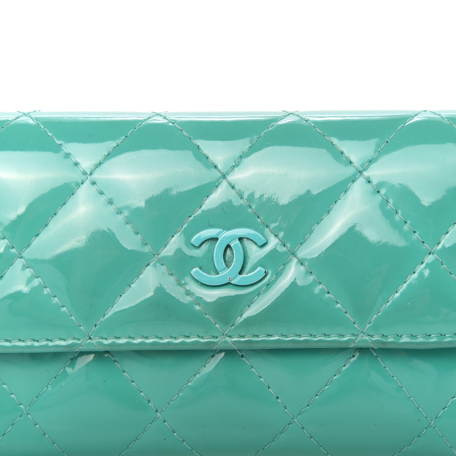 Chanel Patent Quilted Flap Card Holder Turquoise 11 of 11
