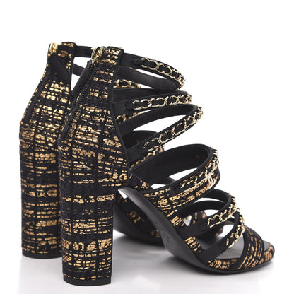 Chanel Metallic Tweed Gladiator Chain Sandals 39.5 Black Gold 4 of 9