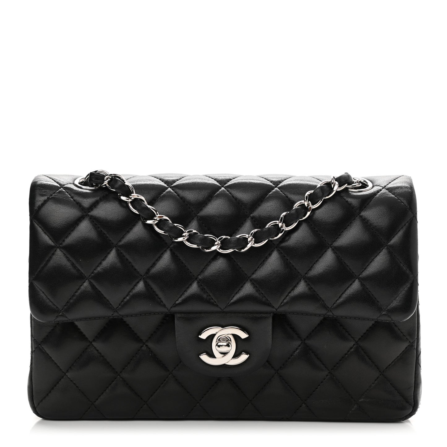 Lambskin Quilted Small Double Flap Black
