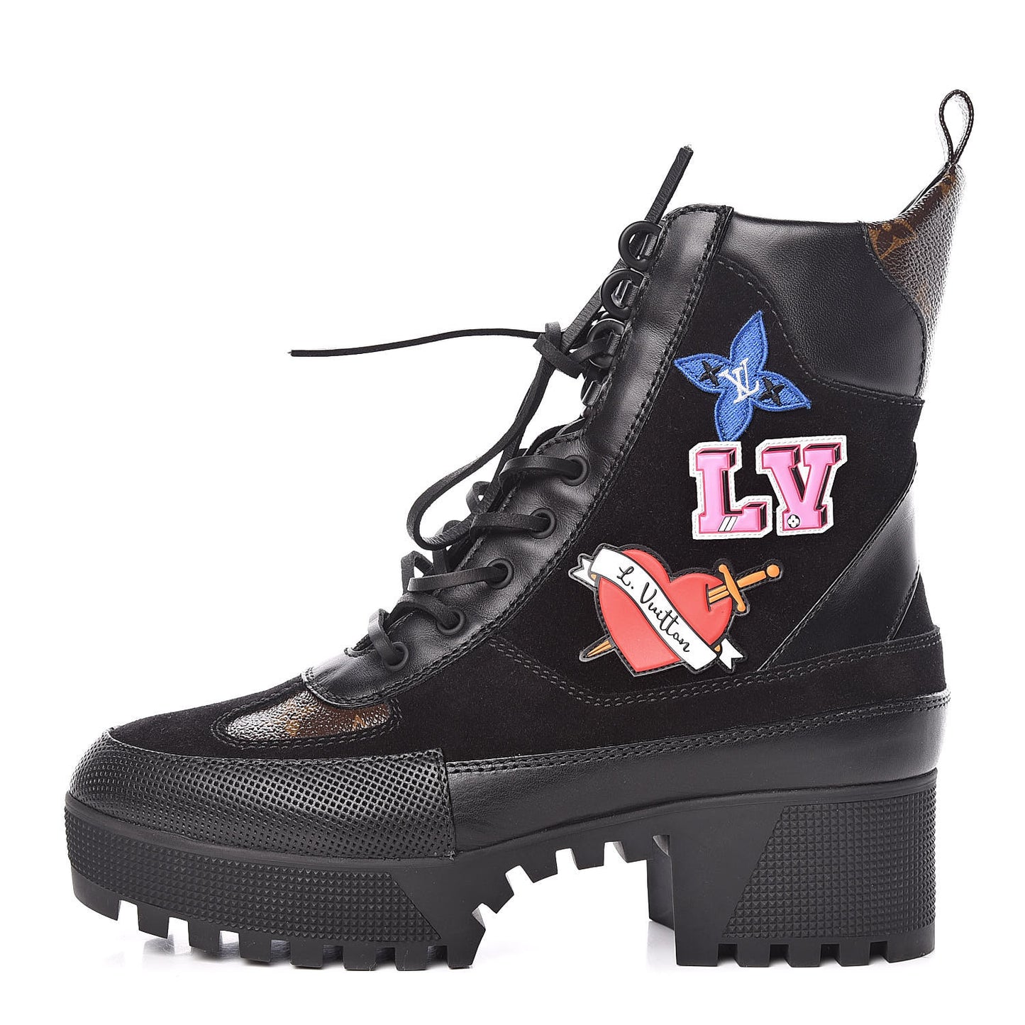Suede Calfskin Monogram LV Black Heart Laureate Platform Desert Boots 40 Black