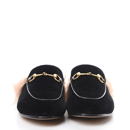 Gucci Velvet Fur Womens Princetown Slippers 38.5 Black 2 of 9