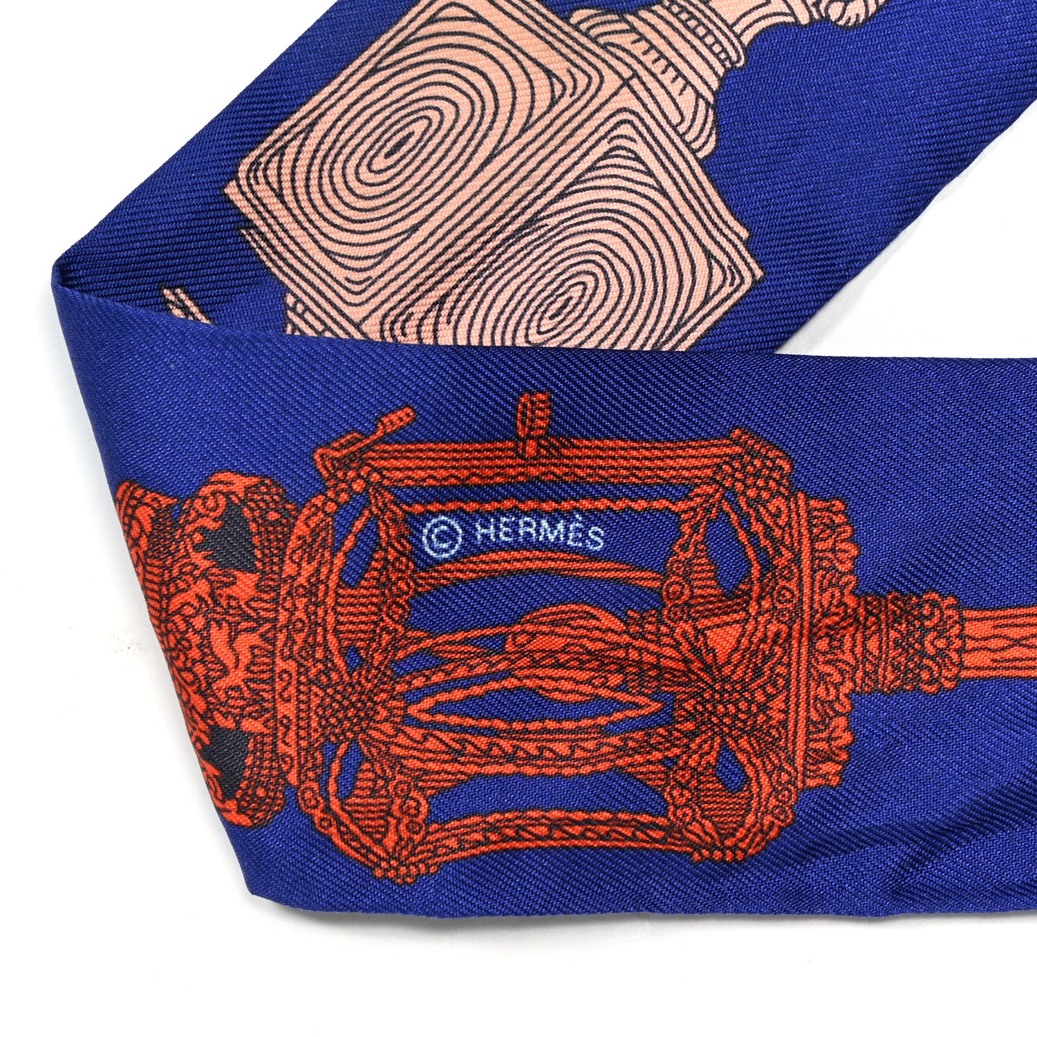 Hermes Silk Merveilleuses Lanternes Twilly Indigo Orange Bleu Glacier 4 of 5