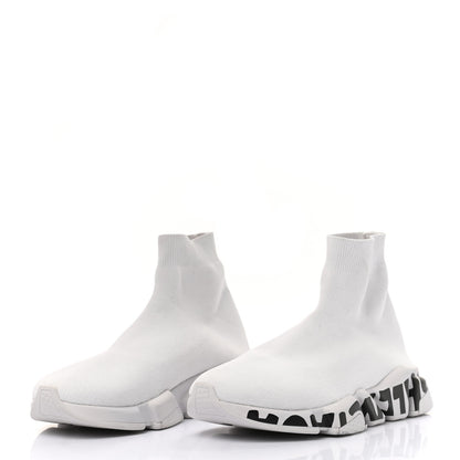 Balenciaga Neoprene Knit Mens Speed Graffiti Sneakers 42 White Black 3 of 8