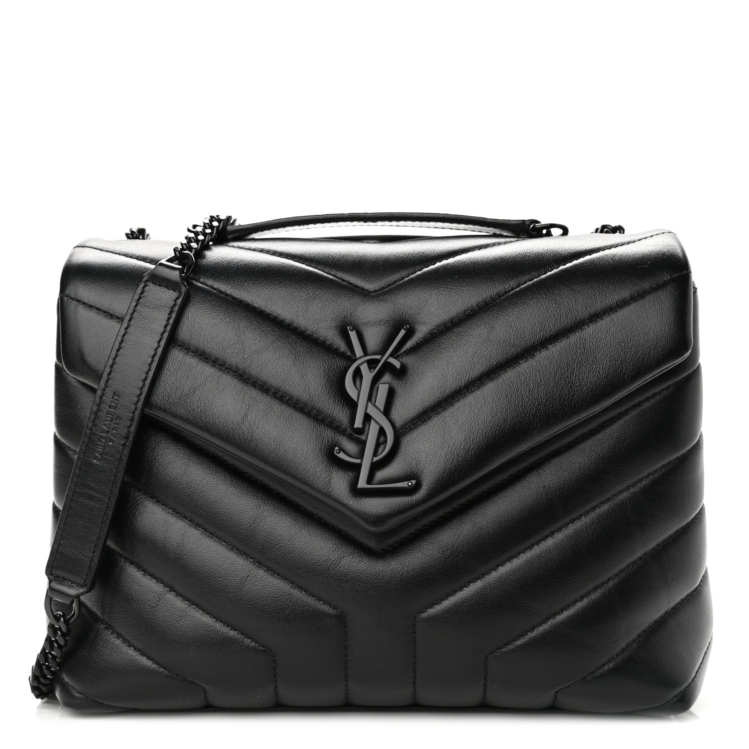 Saint Laurent Calfskin Y Quilted Monogram Small Loulou Chain Satchel Black 1 of 10