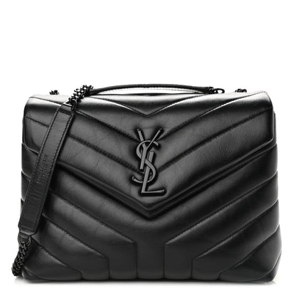 Saint Laurent Calfskin Y Quilted Monogram Small Loulou Chain Satchel Black 1 of 10
