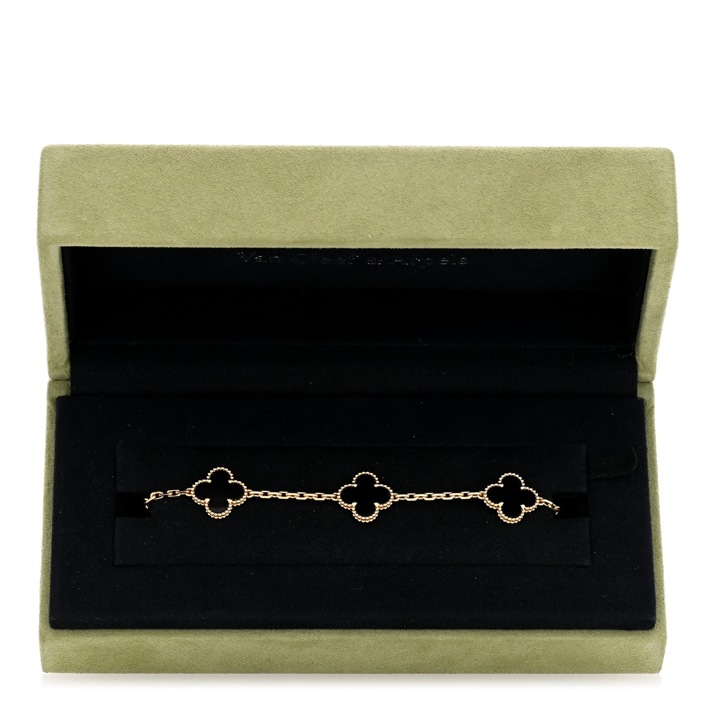 18K Yellow Gold Black Onyx 5 Motifs Vintage Alhambra Bracelet
