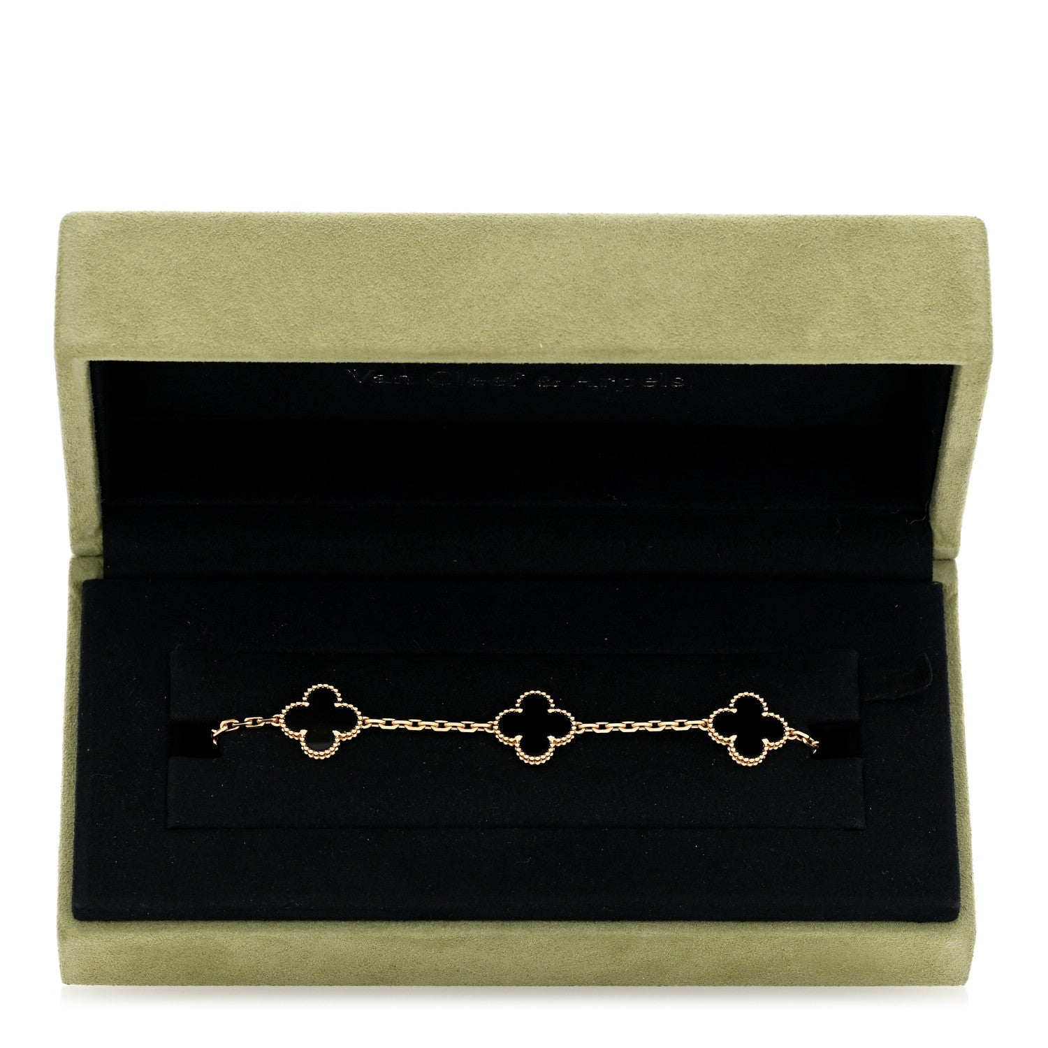Van Cleef & Arpels 18K Yellow Gold Black Onyx 5 Motifs Vintage Alhambra Bracelet 4 of 4