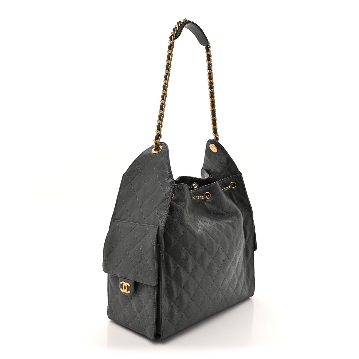 Caviar Quilted Medium Chanel 25 Handbag Dark Grey
