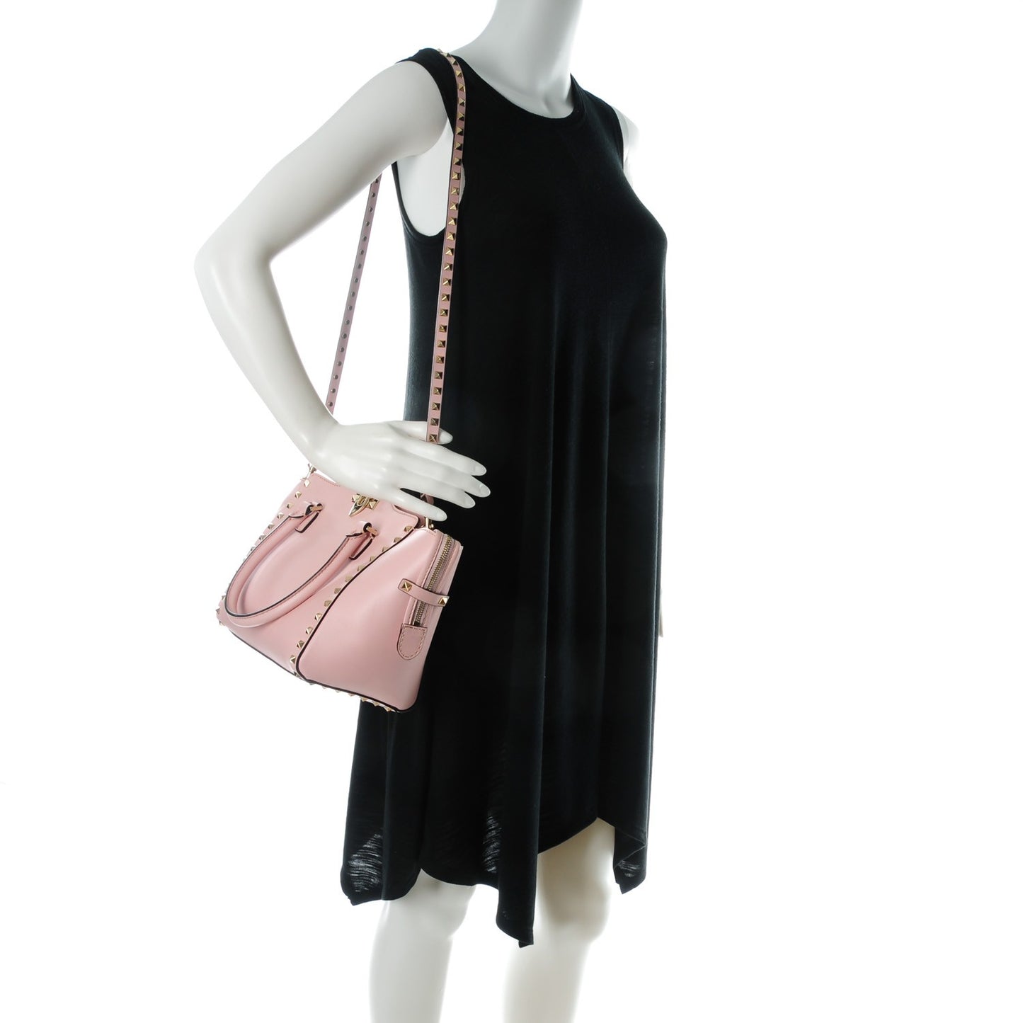 Vitello Small Rockstud Double Handle Tote Rose