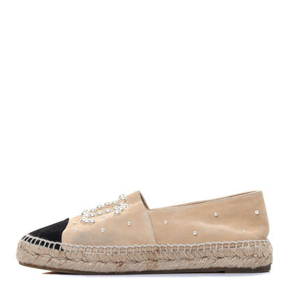 Chanel Suede Pearl CC Espadrilles 37 Beige Black 1 of 12
