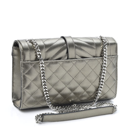 Saint Laurent Metallic Grain De Poudre Textured Mixed Matelasse Triquilt Small Monogram Satchel Piombo 2 of 8