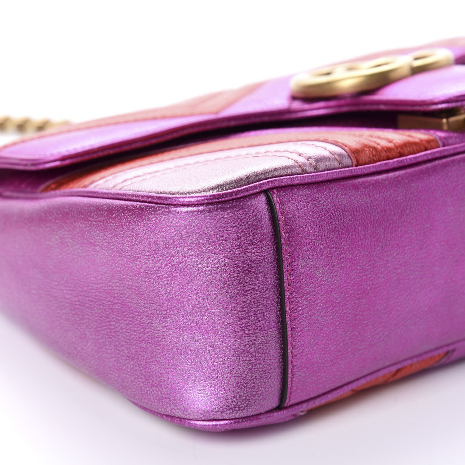 Gucci Metallic Calfskin Matelasse Small GG Marmont Shoulder Bag Fuchsia 6 of 11