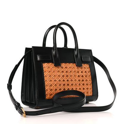 Saint Laurent Calfskin Paglia Palm Nano Sac De Jour Black Beige 3 of 8