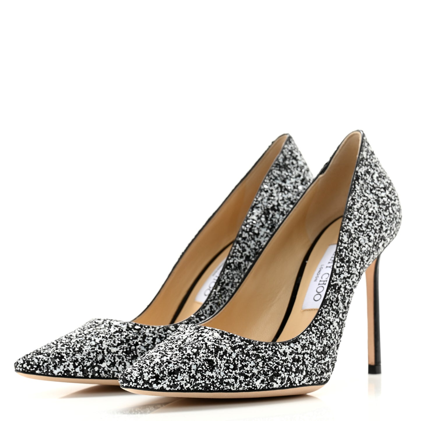 Coarse Glitter Pointy Toe Romy 100 Pumps 38.5 Black White