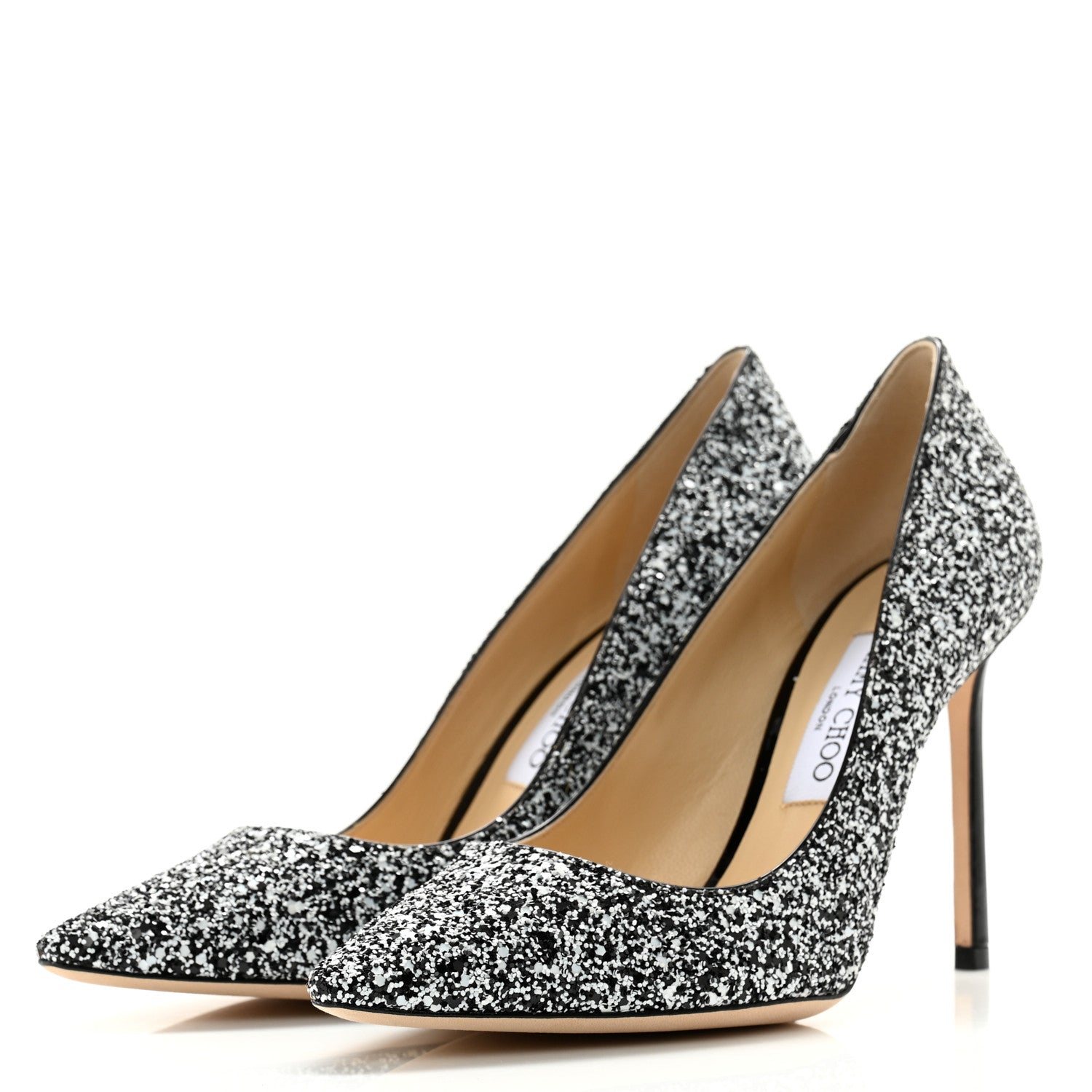 Jimmy Choo Coarse Glitter Pointy Toe Romy 100 Pumps 38.5 Black White 3 of 8