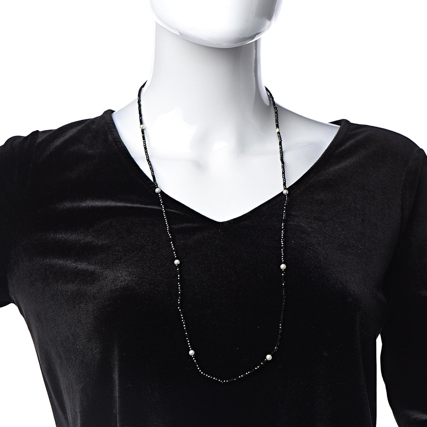 Sterling Silver Black Spinel Pearl Ziegfeld Bead Necklace