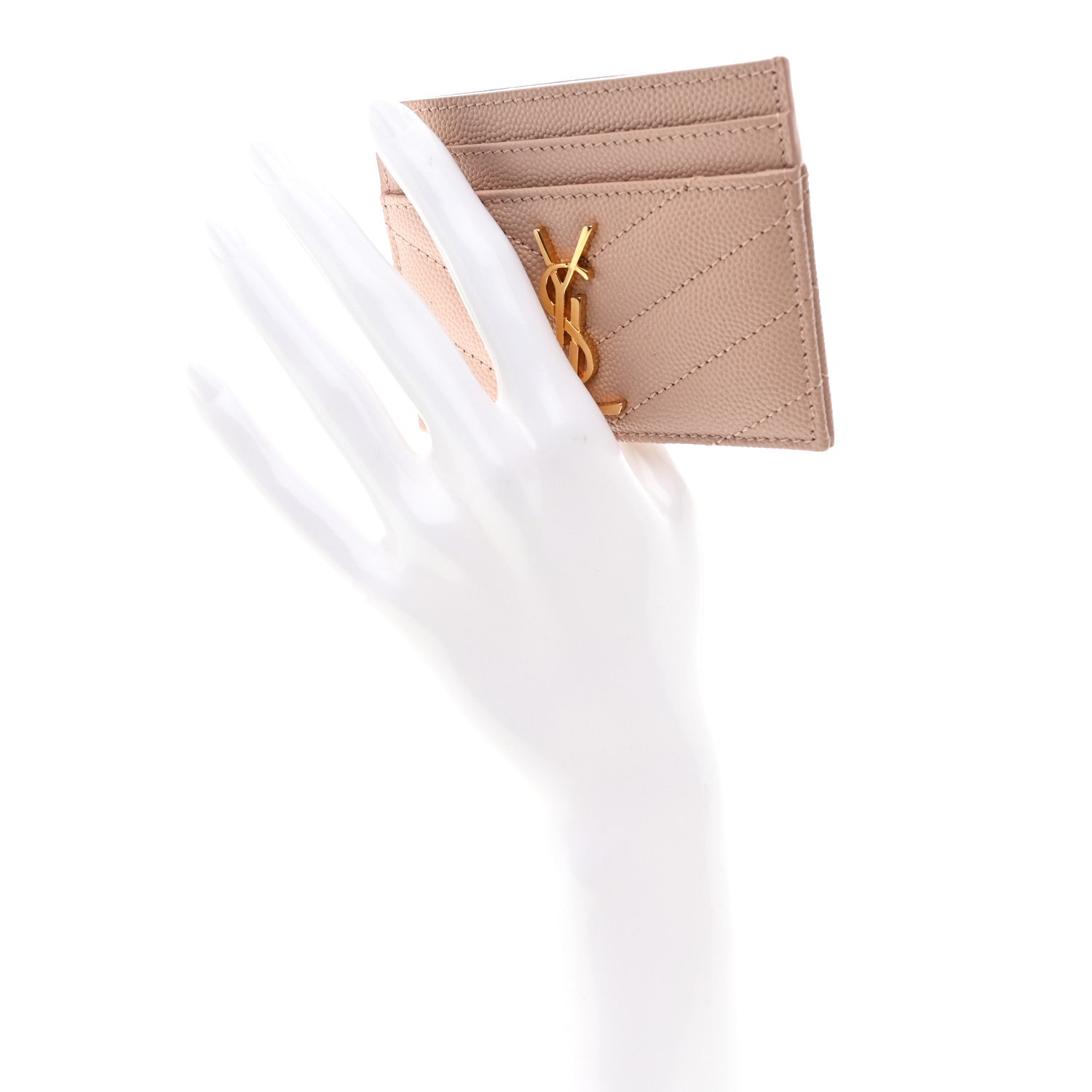 Saint Laurent Grain De Poudre Matelasse Chevron Monogram Credit Card Case Pale Pink 2 of 8
