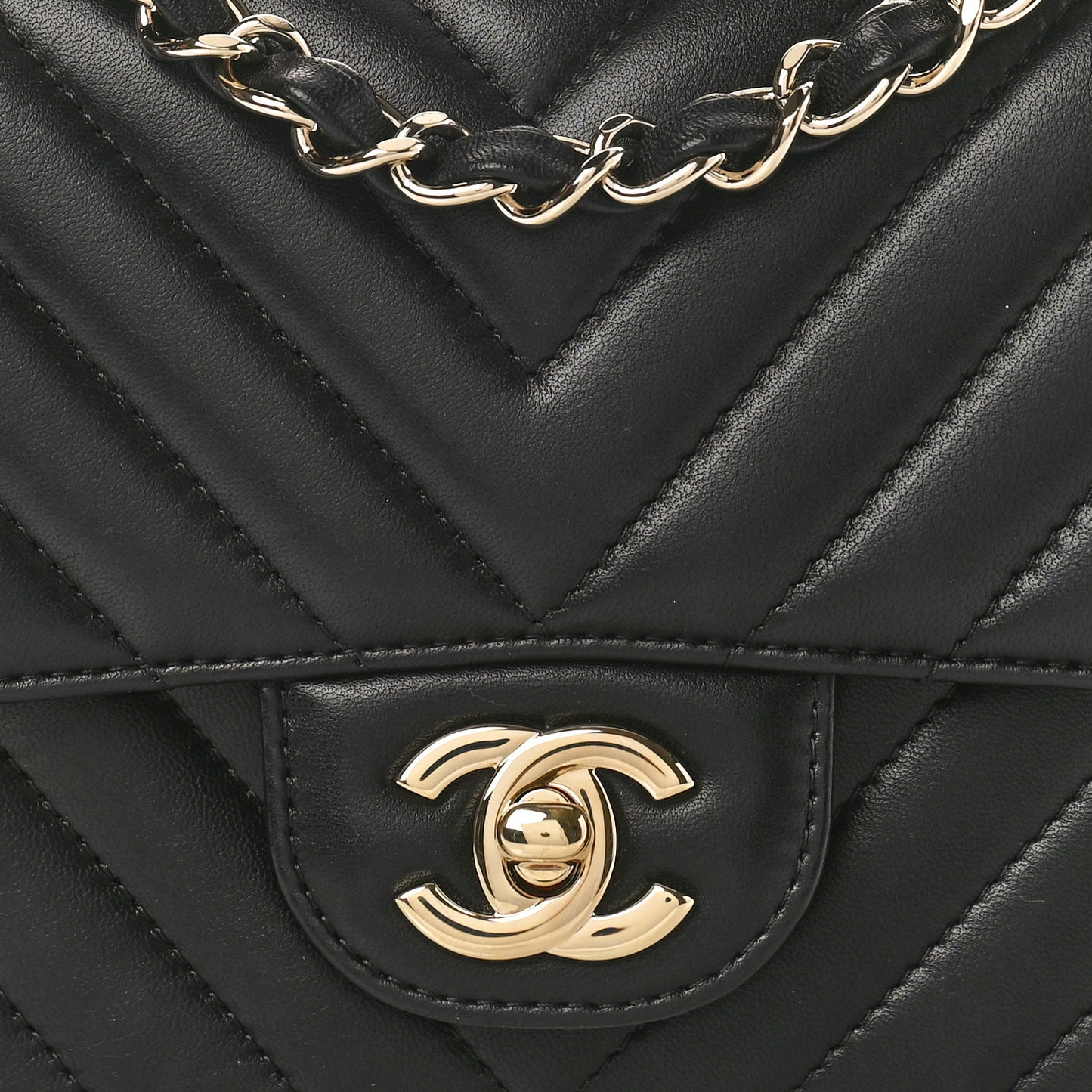 Lambskin Chevron Quilted Mini Square Flap Black